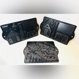 3 Piece Gingerbread House Cast Aluminum Baking Set Cookie Cake Candy Mold